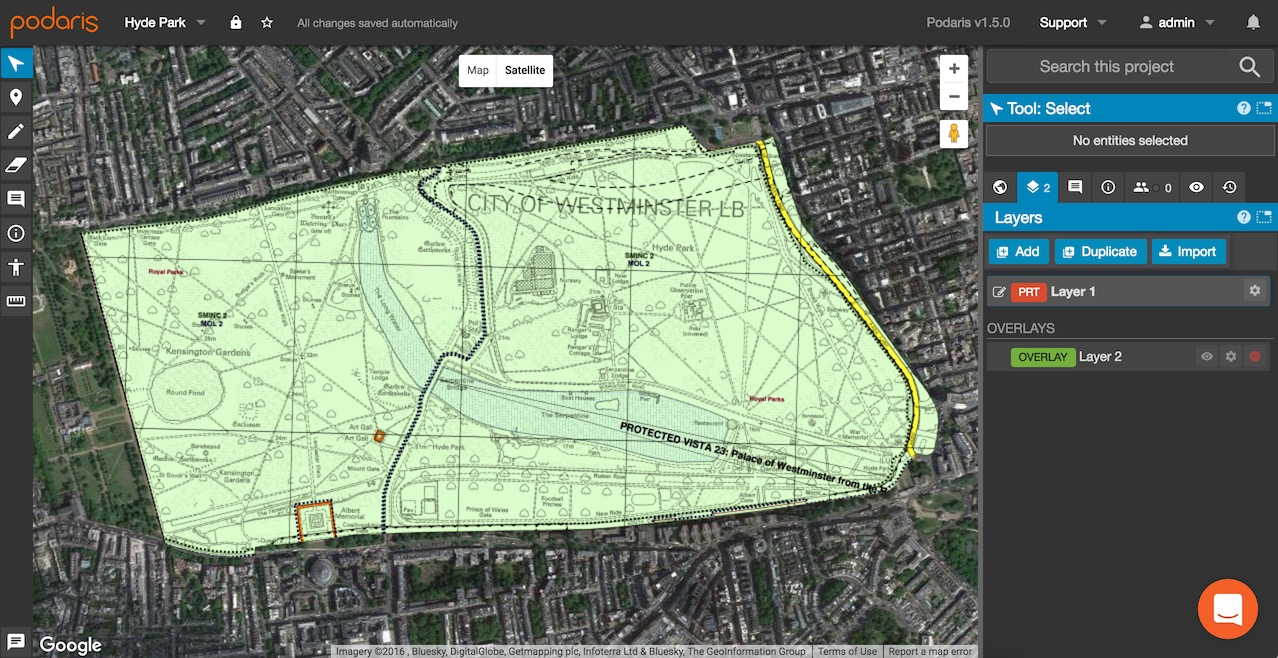 A custom overlay of Hyde Park, London