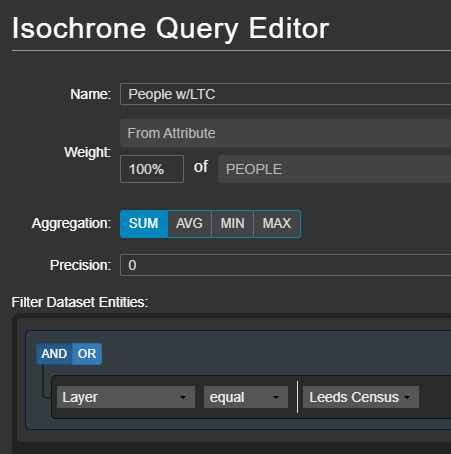 Isochrone query editor