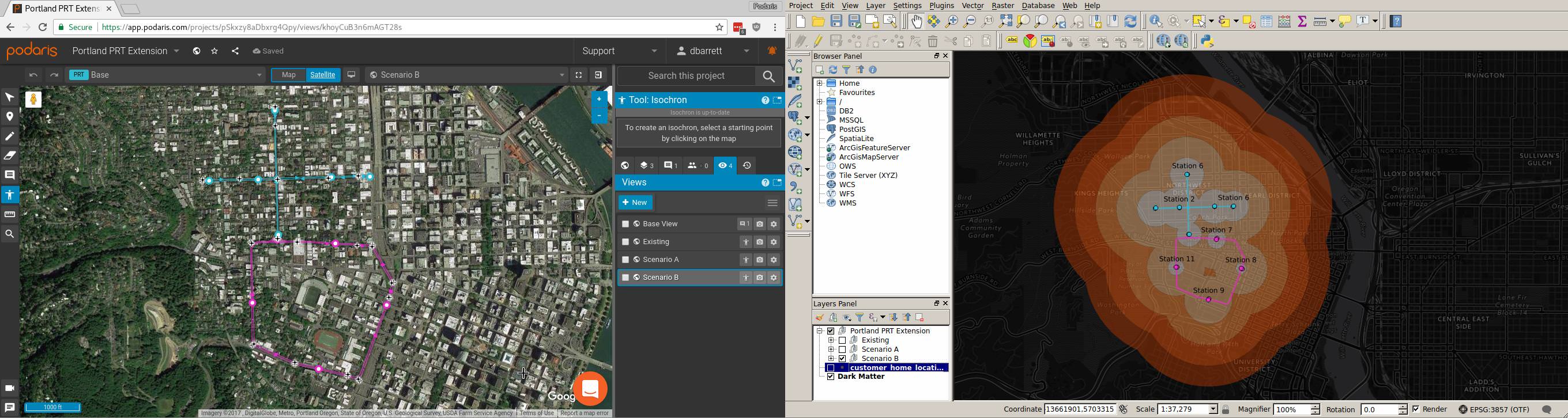 side by side image of project, and then plain project in QGIS